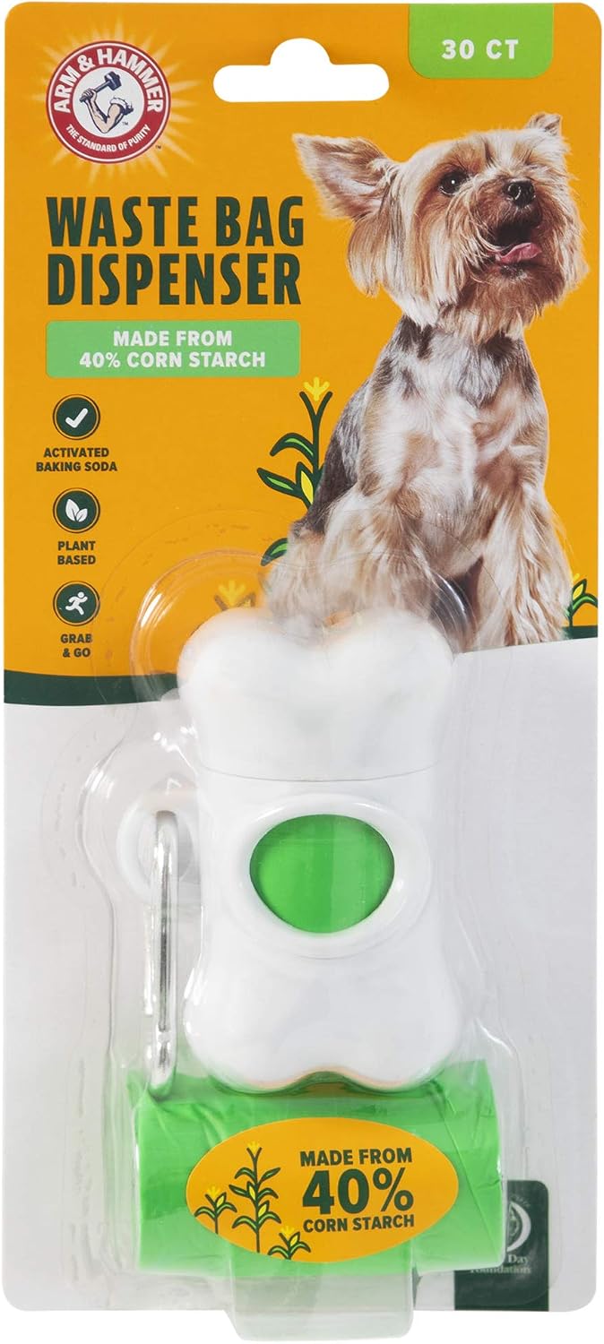 Arm and Hammer Dog Bone Poop Bag Dispenser, 30 Plant-Based Bags, White