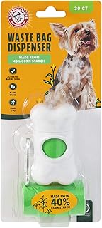Arm & Hammer Dog Bone Shape Dog Poop Bag Dispenser With 30 Count Plant-Based Poop Bags With Activated Baking Soda; 9 x 14 Inches; White