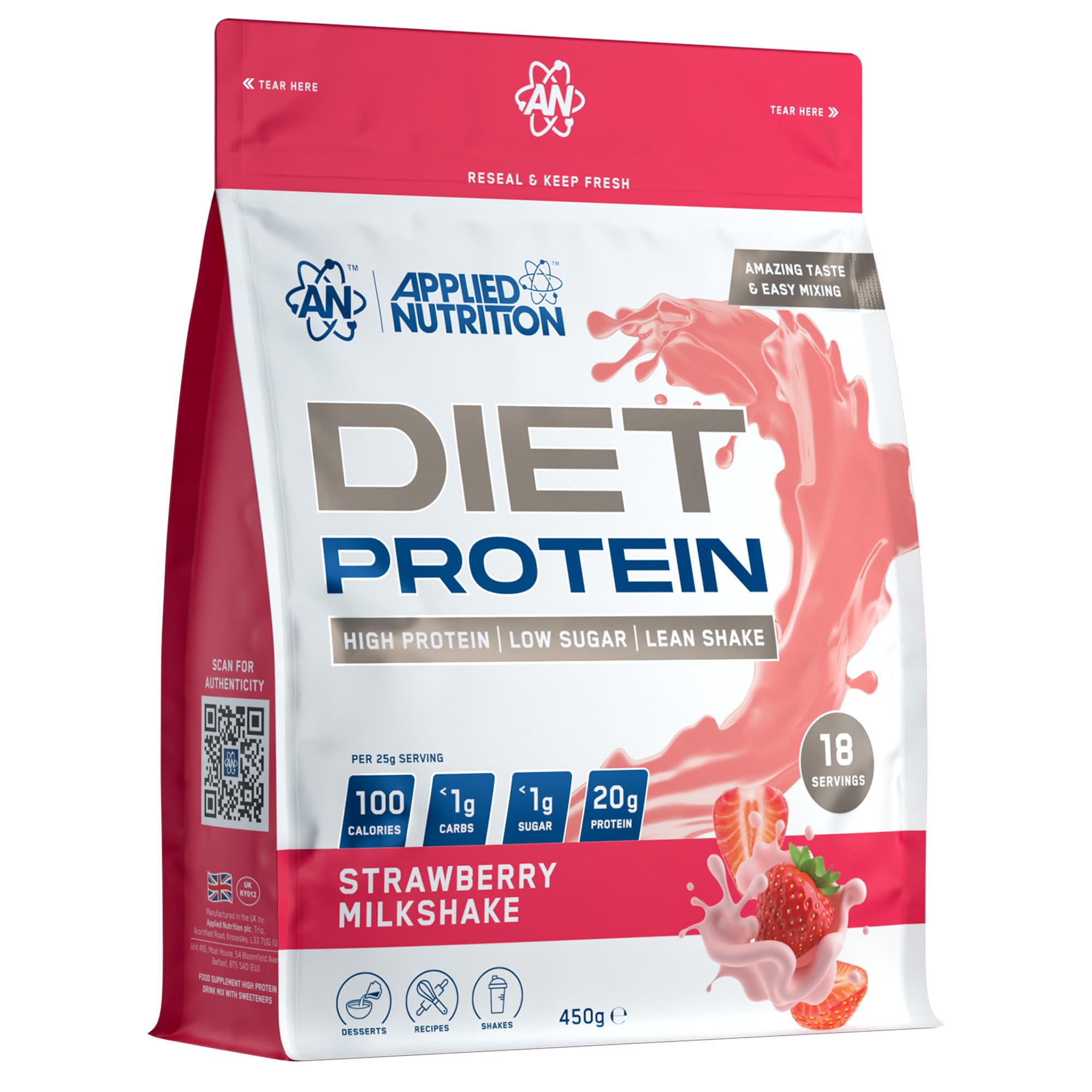 Applied Nutrition Green/Cream Diet Protein Strawberry Milkshake 450G (18 Servings)