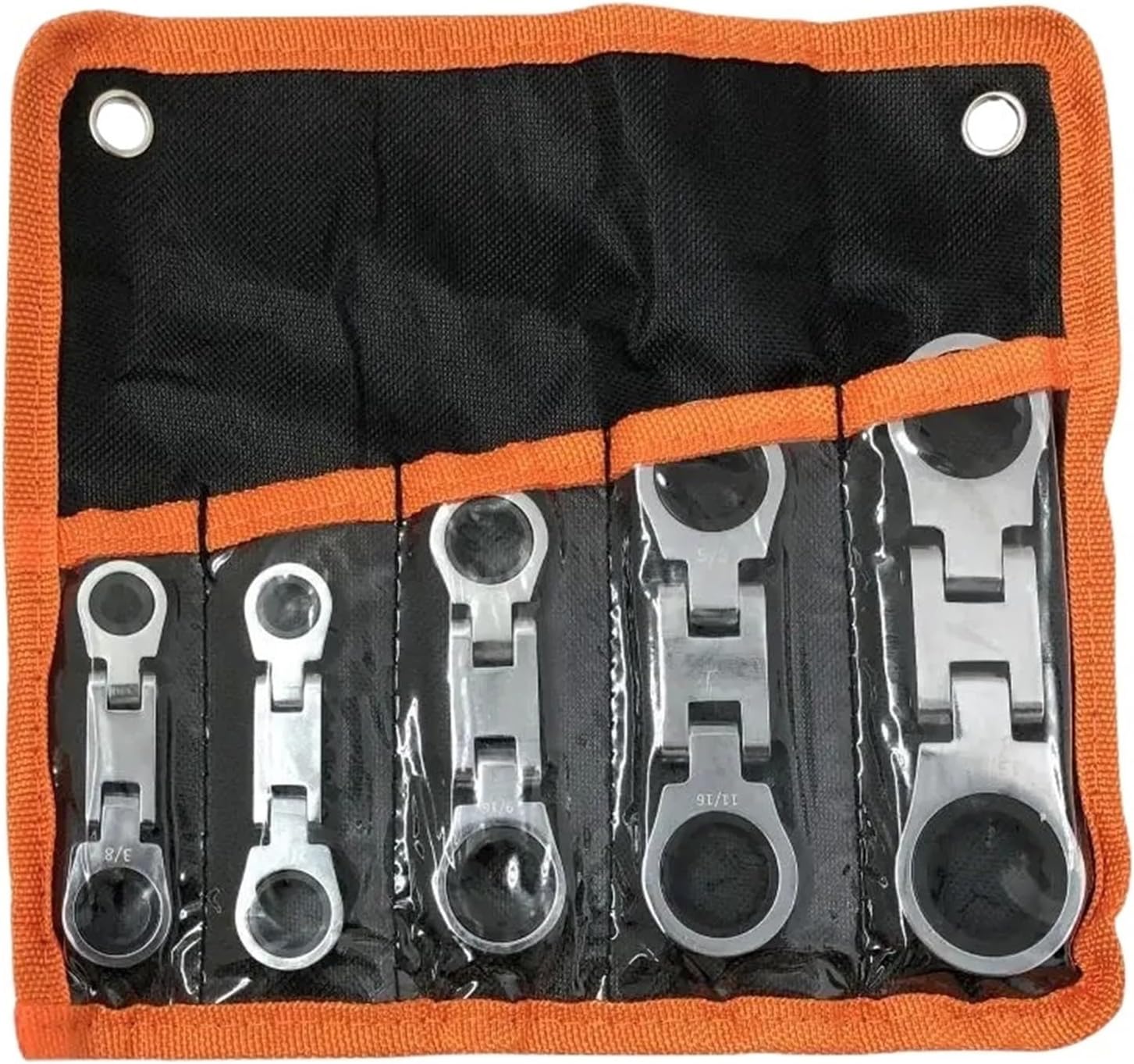 1pc Stubby Wrenches Set, Flex Head Ratcheting Wrench Set Double Box End Ratchet Wrench SAE 1/4-3/4IN 5 Pieces