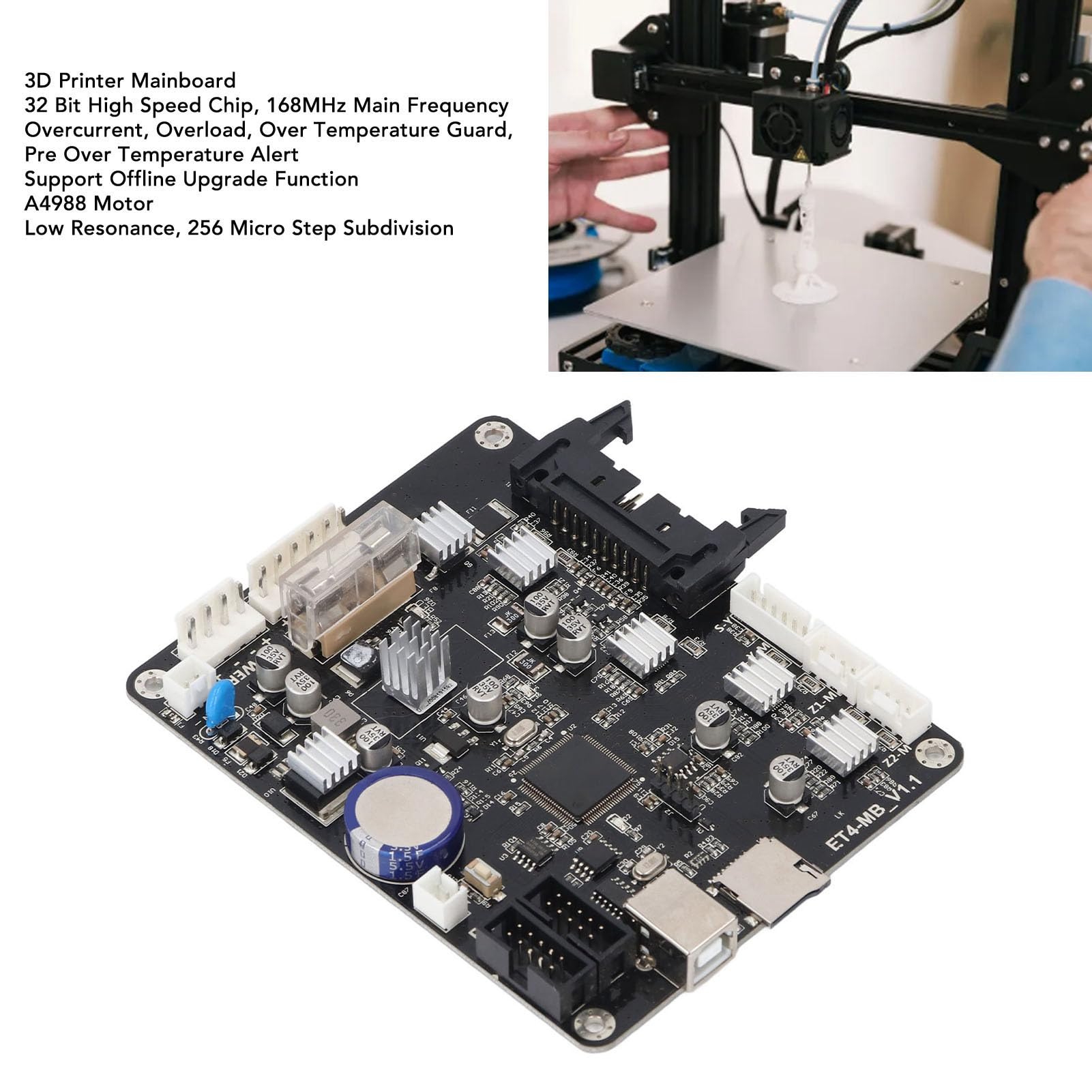 3D-Drucker-Mainboard-Steuerplatine, 32-Bit-Mainboard für Anet ET5 mit Ausschalten, Drucken, Offline-Upgrade, Materialbrucherkennung, 8 35 V, Unterstützung 130 x 100 mm