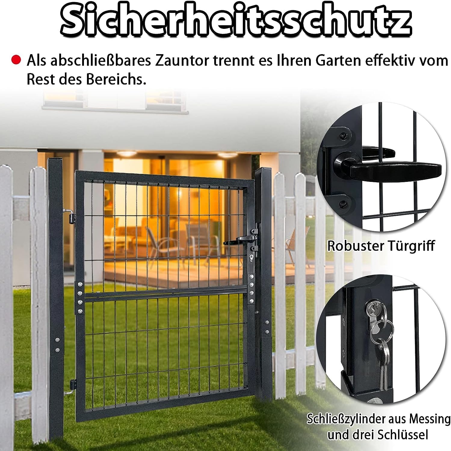 NAIZY Metall Gartentor robust Gartentür langlebig Zauntor Verzinkt Einzel Wellengitter Zauntür Anthrazit inkl. Türpfosten Kunststoffgriffe und Einsteckschloss, 125x100cm