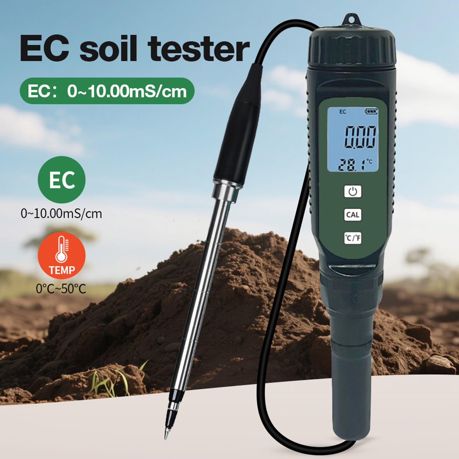 ABS Conductividad del suelo Detector de conductividad del suelo Herramienta ligera para mediciones precisas de invernadero agrícola jardín