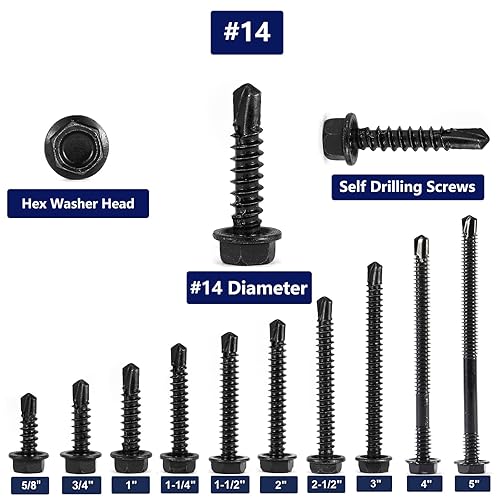 Miniatura 3 de Tornillos de chapa metálica #14 x 5 pulgadas, 100 unidades de acero inoxidable 410 tornillos Tek de cabeza hexagonal de acero inoxidable 410