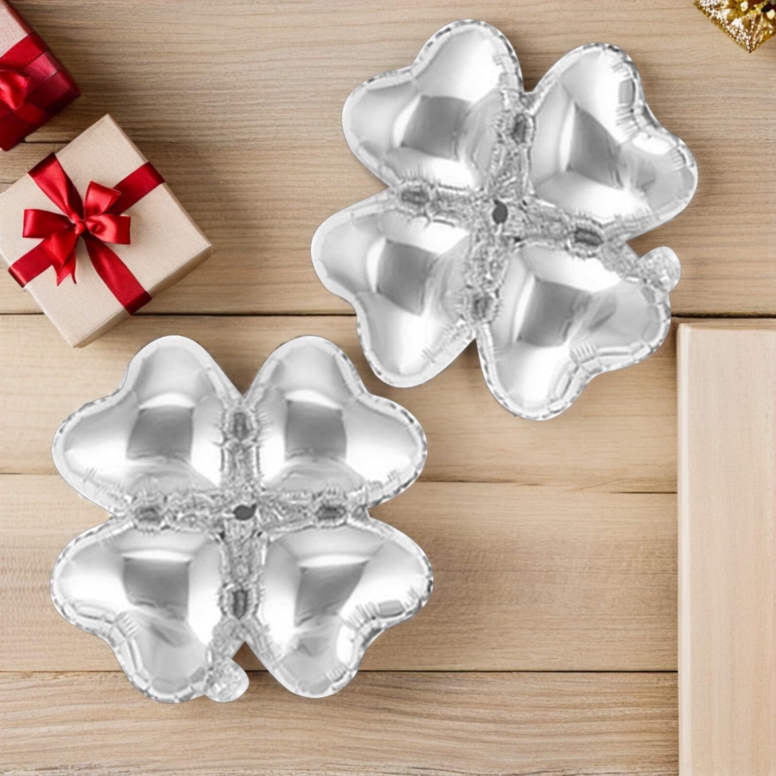Palloncino a Foglia Fiora e Cuore in Alluminio, 50 Pezzi | Argento, Riutilizzabile e Resistente alla Rottura, per Matrimonio e Festival