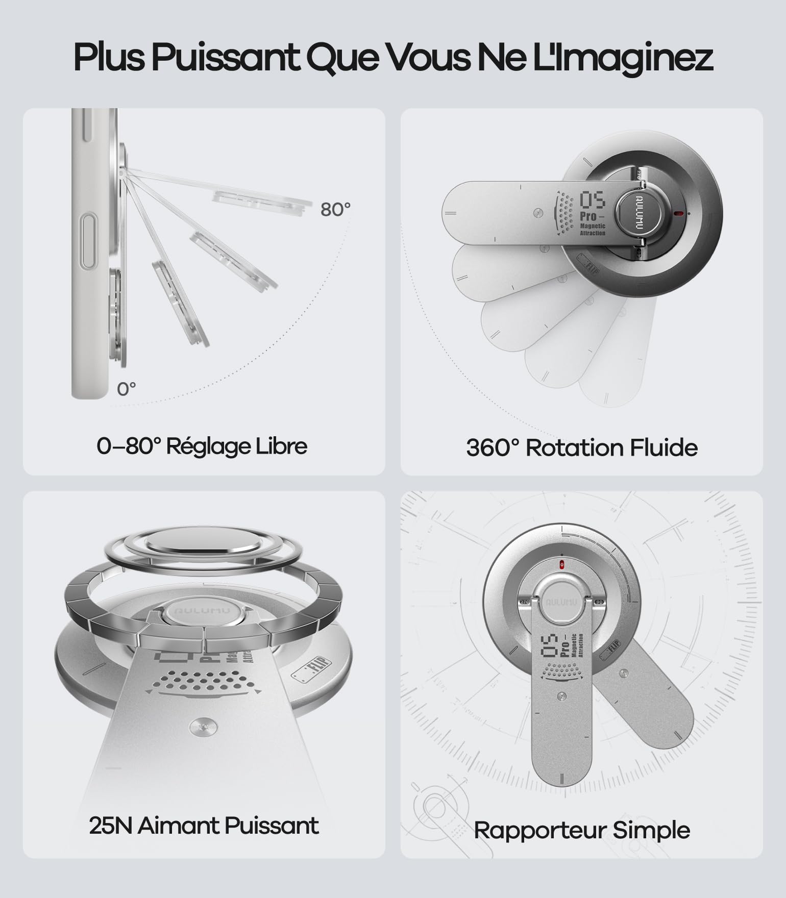 Aulumu G05 Pro Support Magnétique Multifonction Outil EDC | Réglage de l'angle de Rotation | Ultra Léger & Ultra Fin | avec Tournevis/Lime Acier/Lame de Scie/Pince Éjecteur SIM/Cutter – Noir