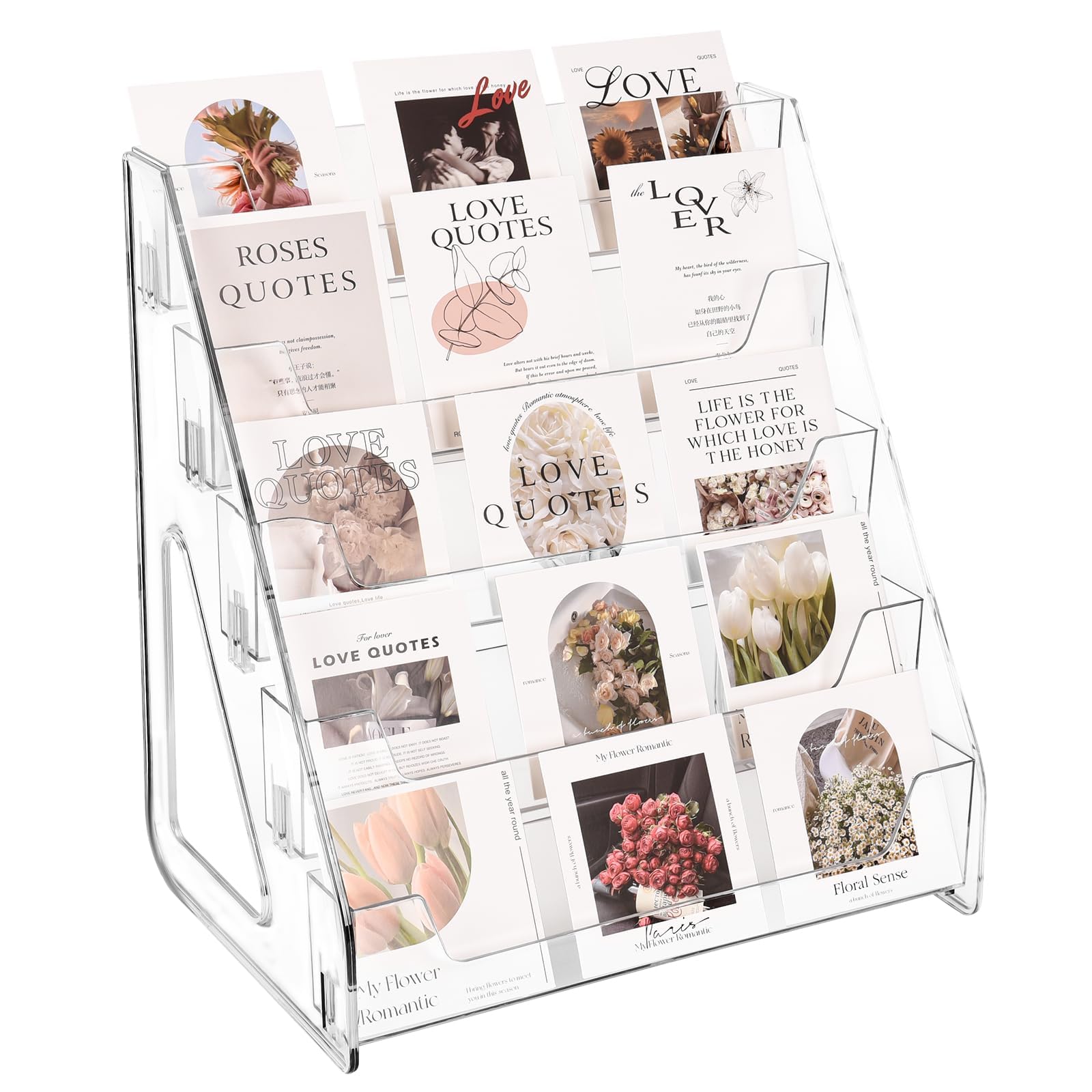YelaJoy 5 Tier Acrylic Card Display Stand, Clear Display for Greeting Cards, Sports Cards, Postcards, Stickers & Brochures, Easy Snap-On, Increased Height & Thickness for Better Presentation