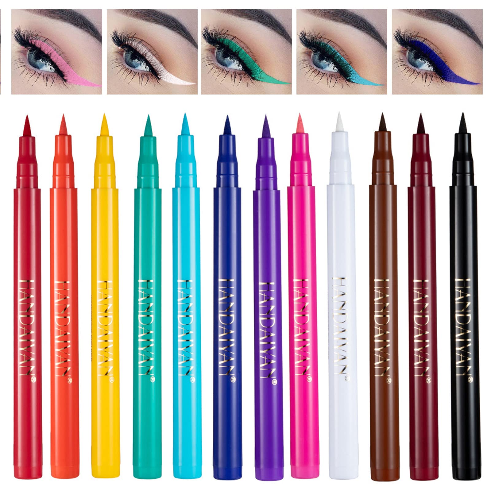 Vesaneae 12 Colores Waterproof Eyeliner,Líquido Mate Larga Duración EyeLiner,Delineador De Ojos Resistente Al Agua Y Antimanchas para Cosplay