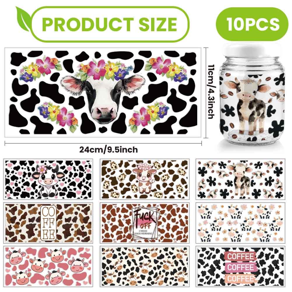 arricraft 10 Pcs Colorful Coffee Cow Theme Cup Printing UV Transfer Papers - Image 2