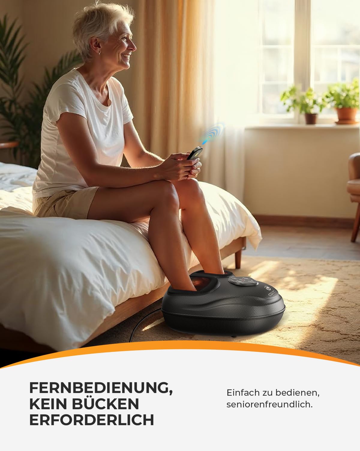 CooCoCo Fussmassagegerät Elektrisch mit Wärme & Fernbedienung, EU 36–47 | Shiatsu Fußmassagegerät mit Kompression, waschbare Innenbezüge, Geschenkidee für Frauen & Männer