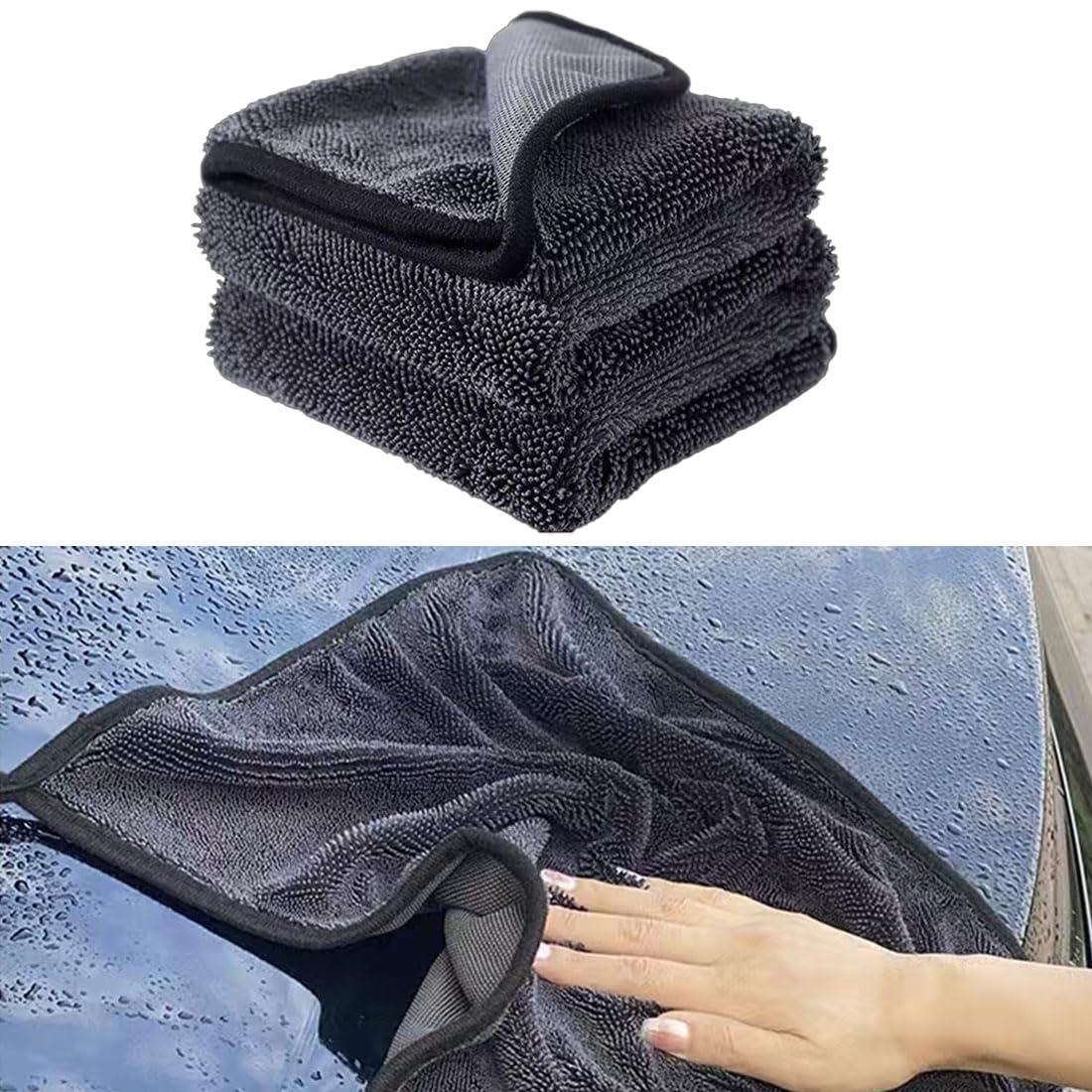 Microfiber Cleaning Cloth Grey,3 Pack Microfiber Towels for Cars,Ultra Absorbent Car Washing Cloth,Lint-Free Streak-Free Cleaning Rags for Car, Window and Kitchen,15.75