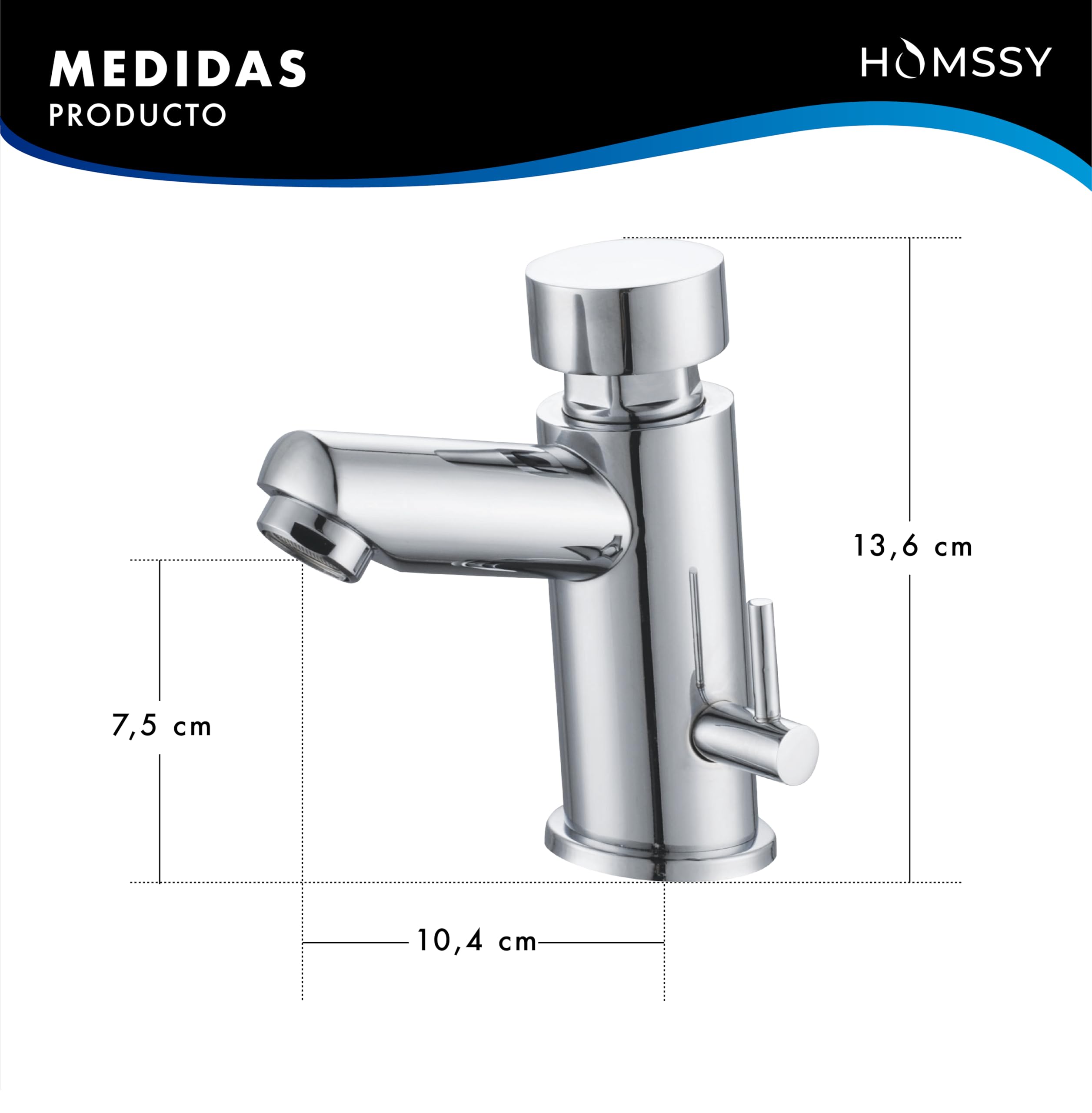 Grifo Temporizado para Lavabo, 2 Aguas (Agua Caliente y Fría), Diseño Cromado, Control Eficiente de Agua