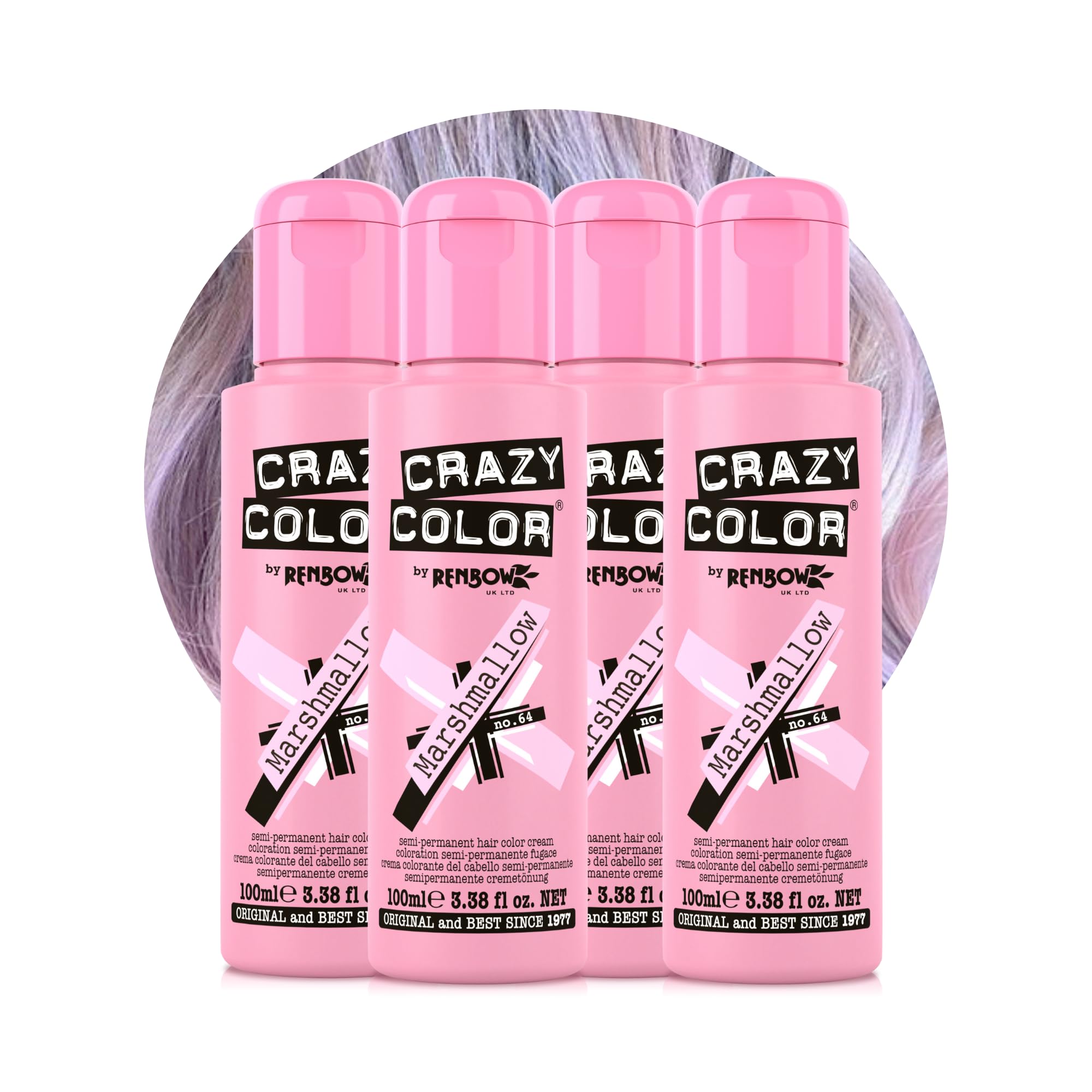 Crazy Color Metallic Marshmallow Semi-Permanent 4 Pack Quad Hair Dye. Highly Pigmented Dusty Pink Conditioning & Oil Nourishing Vegan Formula No Bleach or Ammonia 400ml