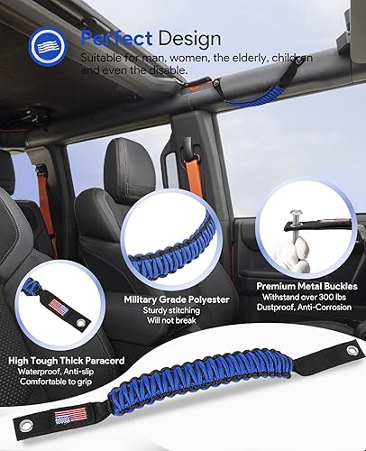 Miniatura 4 de sixcow Paquete de 4 manijas de agarre para barra enrollable Ford Bronco, empuñaduras de paracaídas para Ford Bronco 2021 2022 2023 2 puertas  4