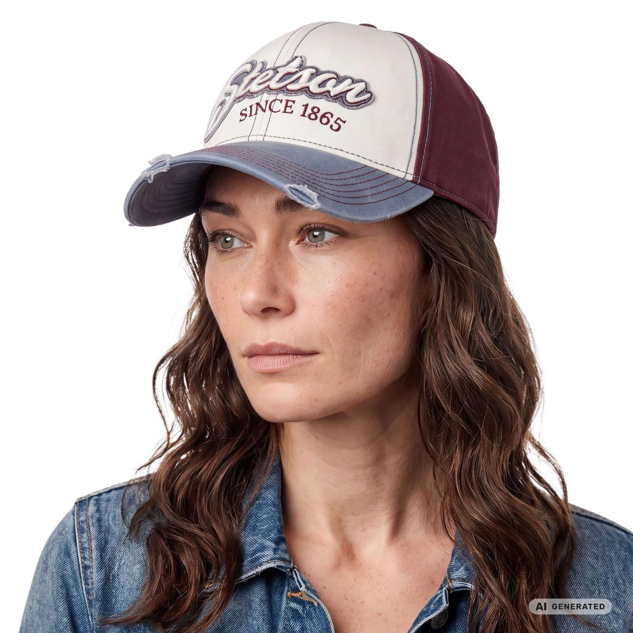 Stetson Tricolour Vintage Distressed Cap 6 Panel Strapback Damen und Herren Sommer Winter