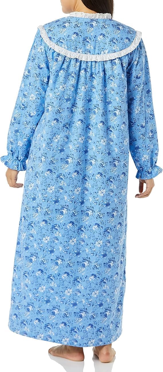 AmeriMark Women Full-Length Flannel Nightgown Pajamas – Lightweight Warm Cotton Night Gown for Sleeping – Long Sleeve PJs