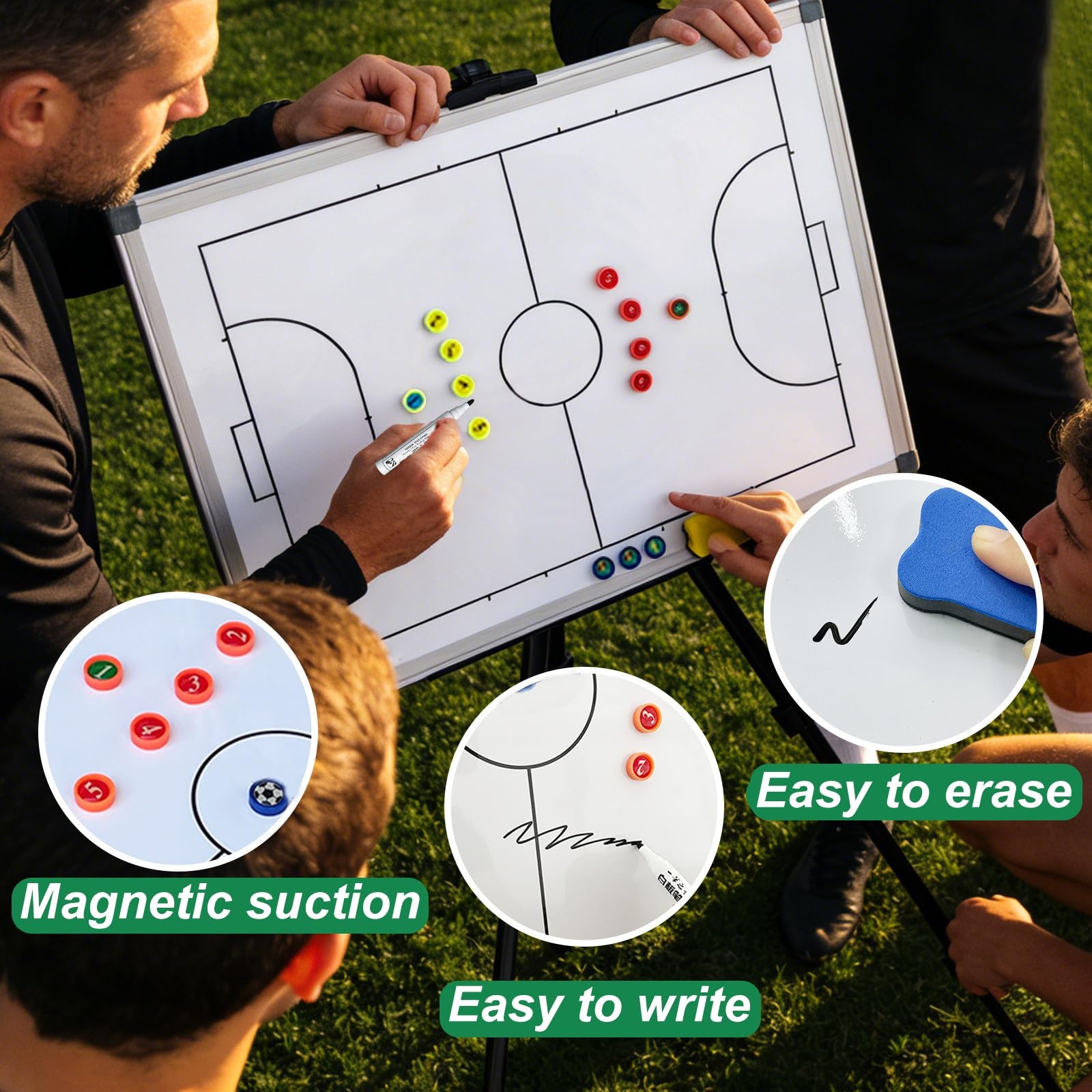 Fußball-Taktiktafeln, Trainer-Klemmbrett für Fußball, mit Stativ und Tragetasche, Glatte Schreibfläche, Beidseitig Nutzbar, Leicht zu Beschreiben und Abzuwischen, Taktikschulung