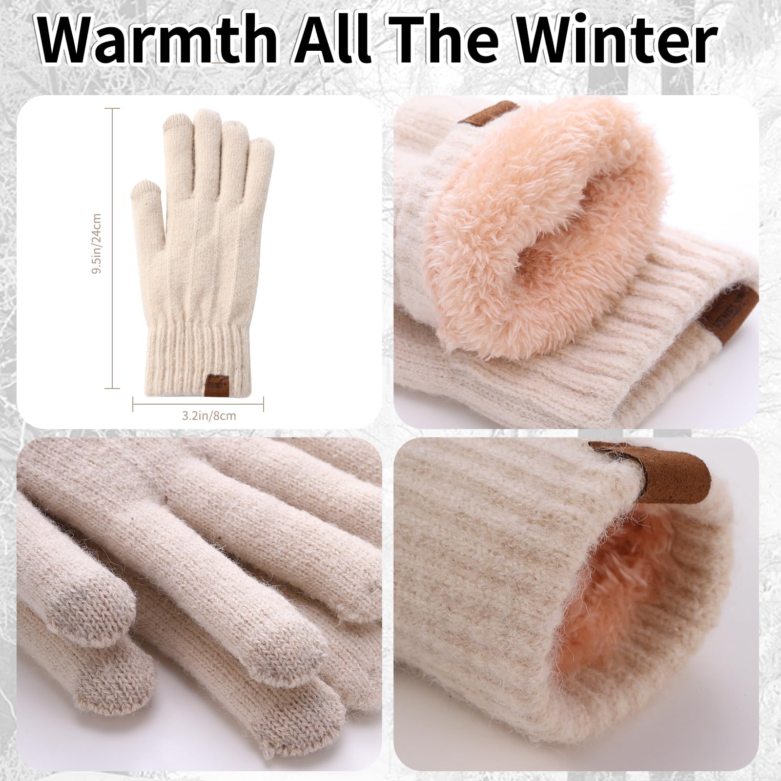 Zimowa czapka beanie szalik rękawiczki zestaw dla kobiet, klasyczna czapka z odpinanym pomponem długi szalik rękawiczki do ekranu dotykowego zestaw 3 w 1