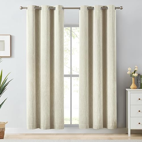 Miniatura 37 de Melodieux Elegantes cortinas opacas de algodón para oscurecer la habitación, para sala de estar, dormitorio, con aislamiento térmico, paneles de