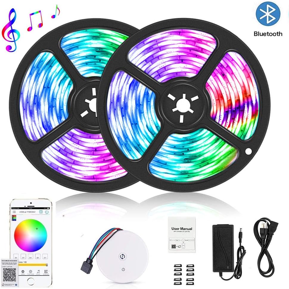 LEHOU Bluetooth LED Strip Light, 16.4FTx2 Flexible RGB Strip Light Kit,5050 SMD 300Leds Rope Light for iOS/Android App Controlled for Festival Decoration (2x5M Bluetooth Light Strip)