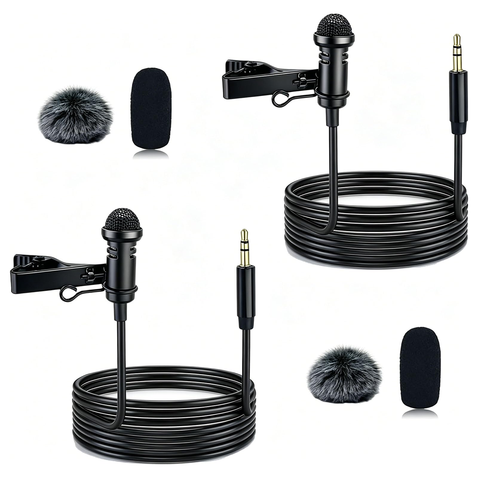 DJI MIC 1/2 & Rode Wireless GO II용 라발리에 마이크 2팩 | 3.5mm TRS 전방향 라펠 마이크, 1.5m 케이블, 선명한 사운드 픽업, 블로깅, 라이브 스트리밍, 인터뷰에 이상적