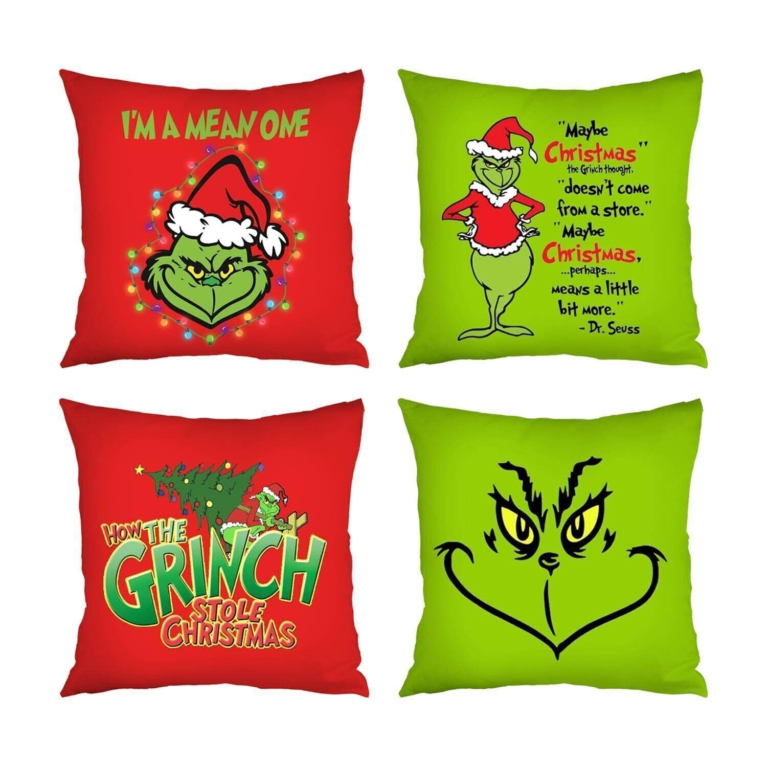 Funny Christmas Pillow Covers, 4 Pack Christmas Throw Pillow Covers, 18x18 Inches Pillow Case, Xmas Holiday Home Bedroom Decorative Cushion Covers