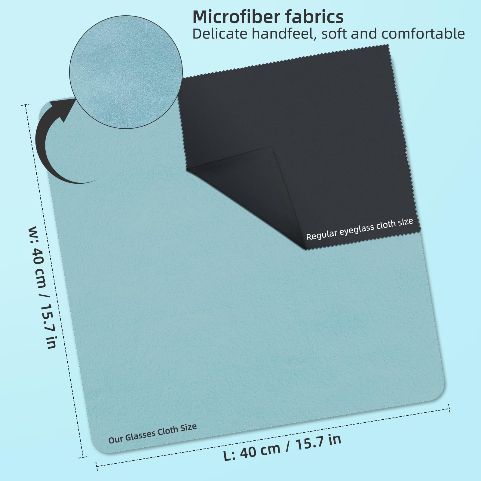 Paño de gamuza para gafas, 15.8 x 15.8 pulgadas, paño de limpieza extra grande, lavable, duradero, material ultrafino de alta tecnología de calidad para gafas, lentes, electrónica y pantallas, espejos