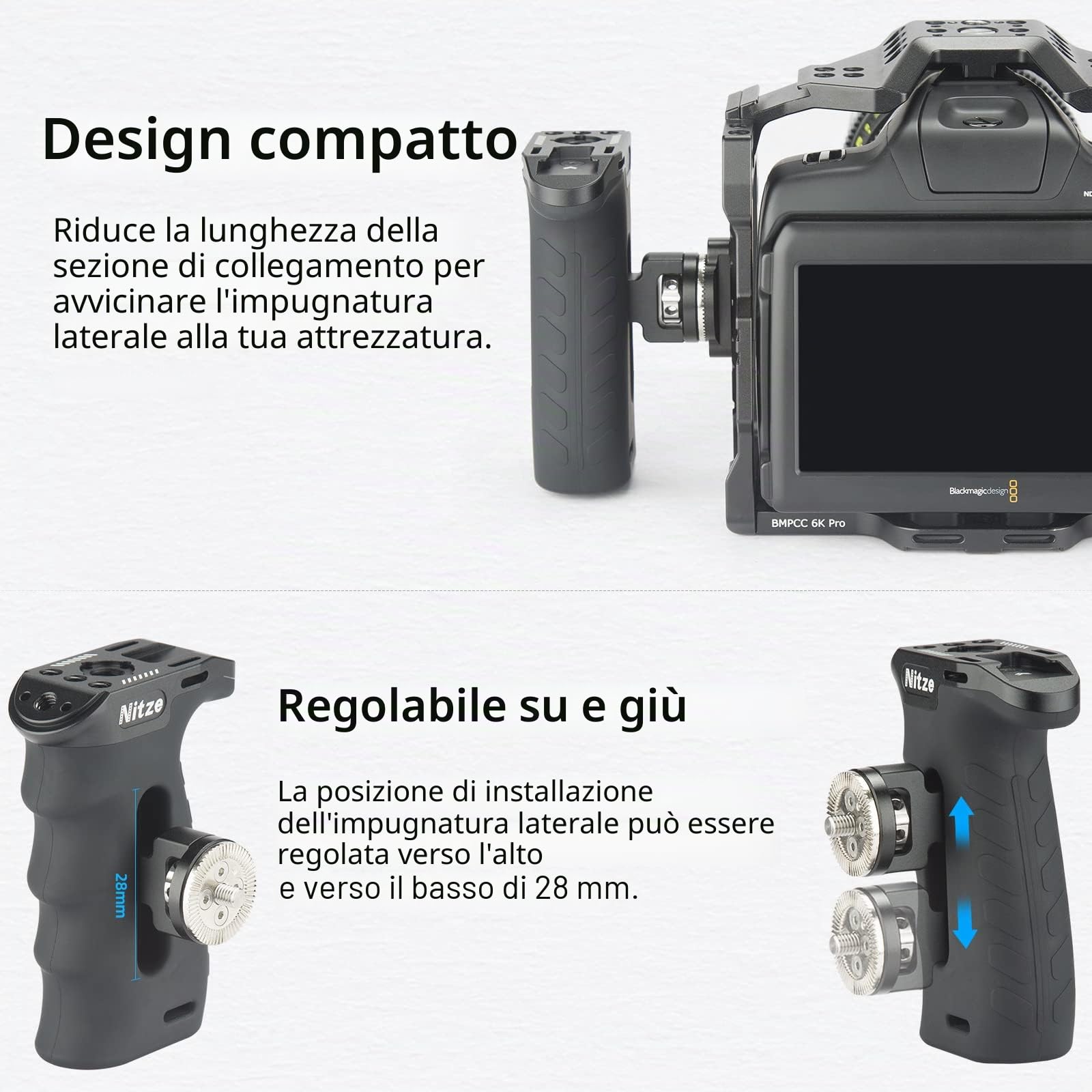 Nitze Impugnatura Laterale Rosette, Ergonomica Maniglia Laterale per Mano Sinistra o Destra, Mini Side Handle Regolabile su e Giù per Camera Cage -PA29A