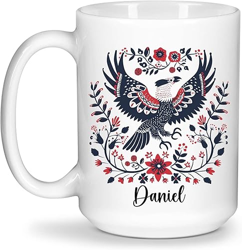 Miniatura 13 de Taza de café escandinava vintage, arte floral nórdico con ciervos, taza de café personalizada con nombre para amantes del arte popular, regalo para