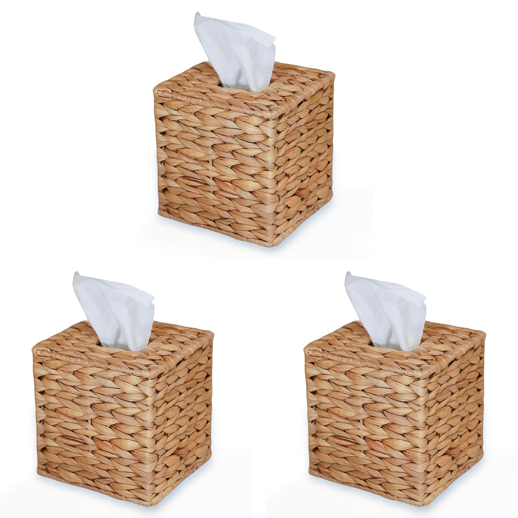 Hndhbfgrt 3X Water Hyacinth Handwoven Tissue Box Cover, Handmade Wicker Napkin Box Holder, Rustic Decorative on Table and Bathroom