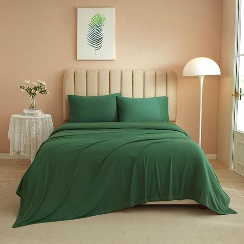 Miniatura 2 de AMWAN Juego de sábanas de 3 piezas para cama individual de color verde oliva, refrescantes y transpirables, de lujo, con bolsillo profundo, suaves y