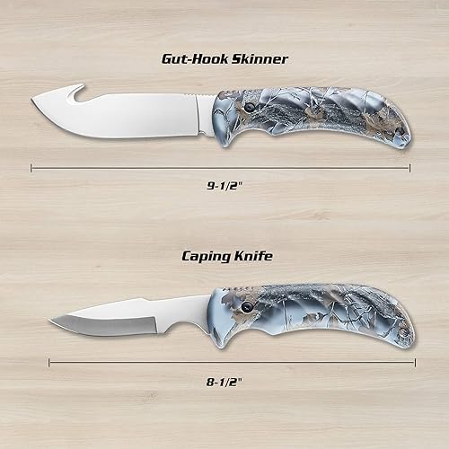 Miniatura 5 de KNINE OUTDOORS Juego combinado de cuchillo de caza y sierra de 4 piezas, desollador de gancho de tripa, cuchillo de capa de hoja fija, funda de