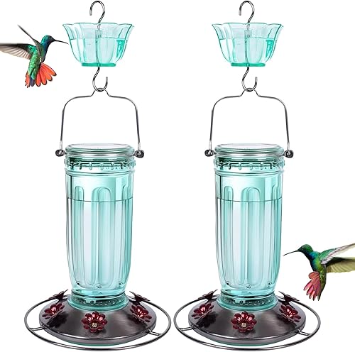 Miniatura 37 de Kingsyard Comedero de cristal para colibríes para exteriores, comedero para pájaros silvestres con 6 puertos de alimentación para colgar para jardín