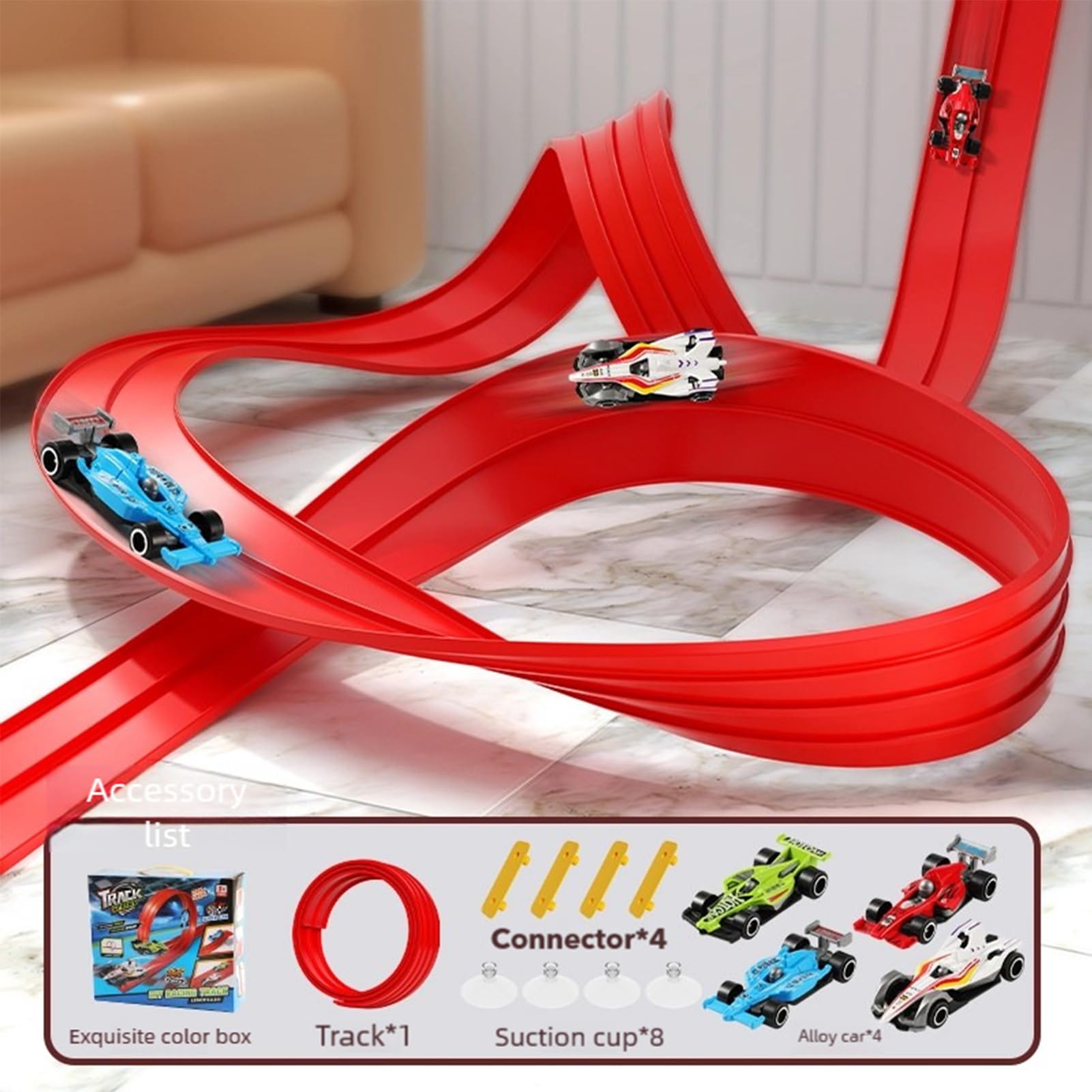 Macchinina con Pista Macchinine in PVC Flessibile | Pista Arrotolabile Auto da Corsa Per Interni Esterni Balcone Camera Maschi Femmine Bimbi Prescolari