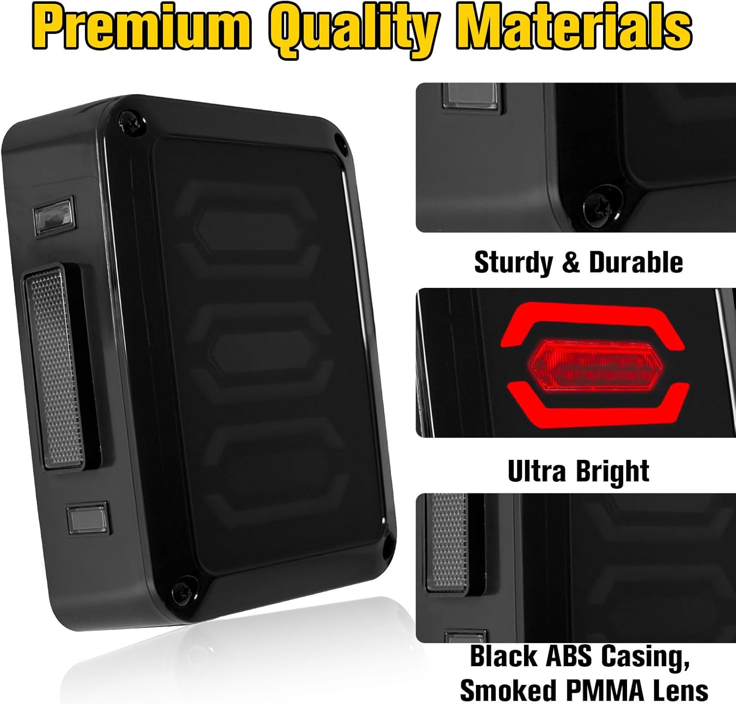 LED Tail Lights Assembly Compatible with 2007-2018 Jeep Wrangler JK JKU, Smoke Lens Rear Brake Light w/Turn Signal Stop Taillight for Jeep Wrangler JK Accessories, Hexagon Design, Pair