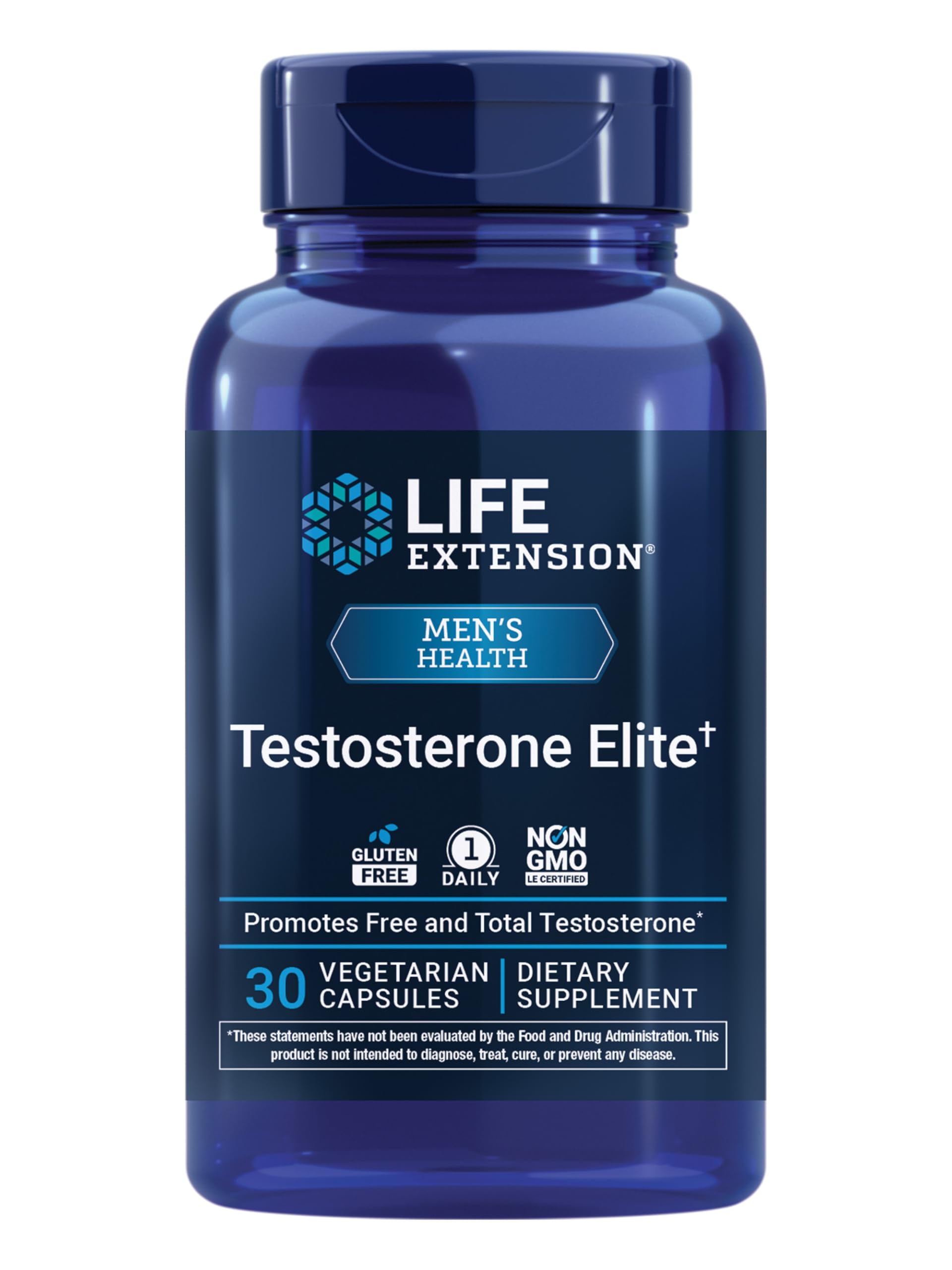 Life Extension Testosterone Elite, Testosterone Supplement, Male Health Support Supplement, Pomegranate, Cacao, Luteolin, Non-GMO, Gluten-Free, Vegetarian, 30 Capsules