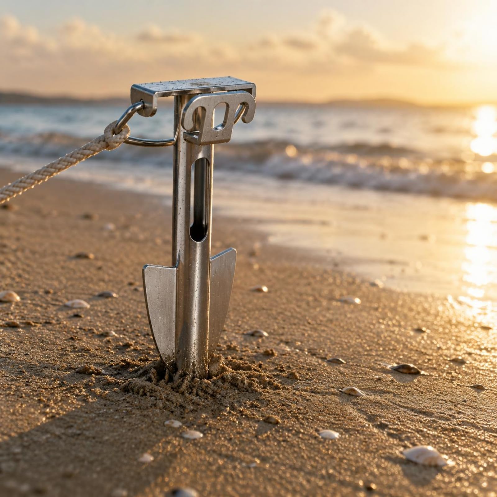 Ancora da Spiaggia Acciaio Inossidabile da Sabbia per Barca Ancoraggio Portatile Resistente Anticorrosione Adatta per, Ancora Da Spiaggia 43 11.5 4cm + Cima D Ormeggio