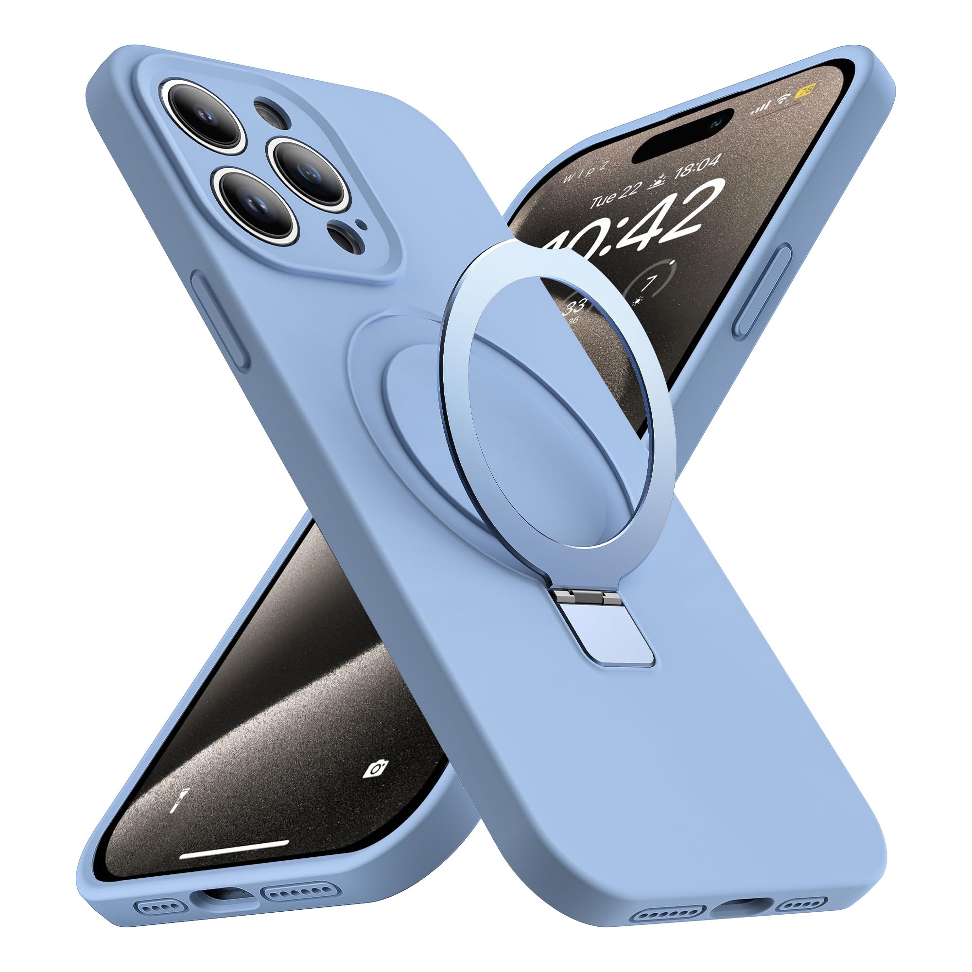 NEWOD Case for iPhone 15 Pro 6.1'' with 120° Ajustable Strong Magnetic Ring Stand [Compatible with Mag-Safe Charging] [Full Camera Protection]