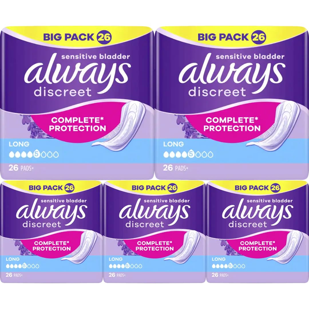 Discreet Inkontinenz Long Big Pack Pads Binden Damenbinden 26 STÜCK x 5 Packungen