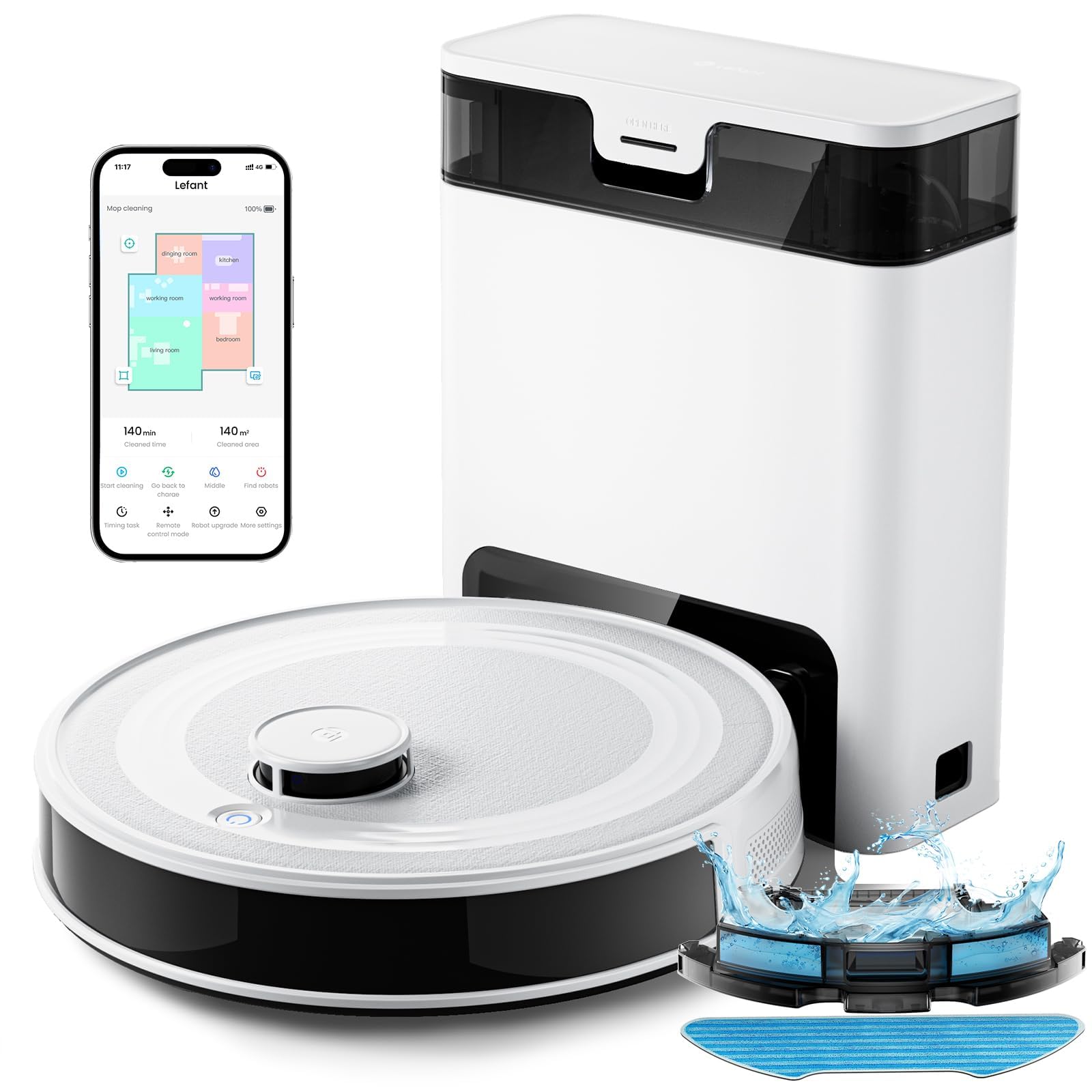 Lefant190° PSD Obstacle Avoidance, dToF LiDAR Multi-Floor Mapping, APP Customized Cleaning, Carpet Detection, 5200mAh Battery Robot Vacuum and Mop,10000Pa, 240Min, Self-Emptying,M2S Pro