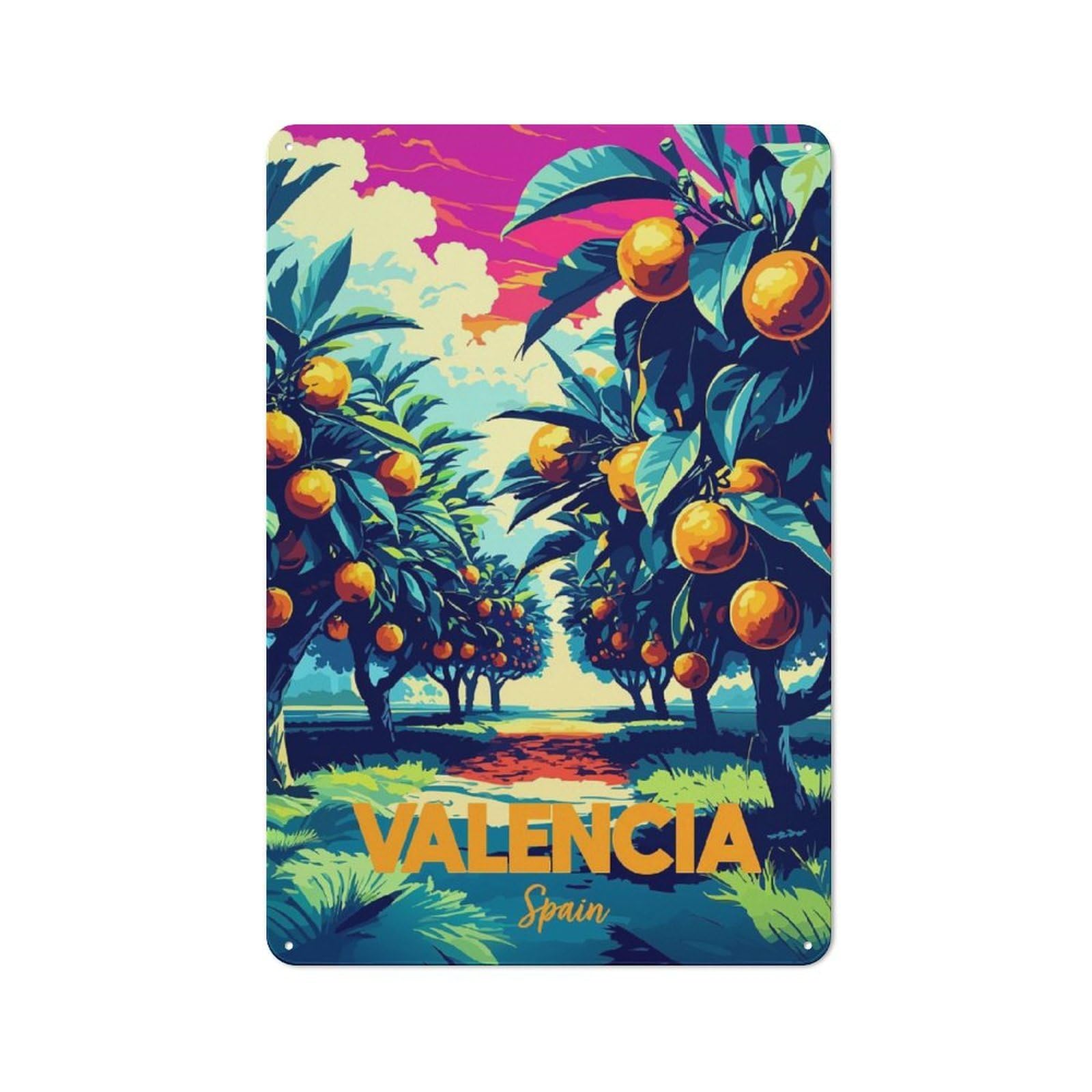 Junmoney Style-1 Valencia Spain Orange Grove Art Creative Metal Wall Decor 30X20cm, Decorative Metal Sign For Office, Study, Studio Or Hallway