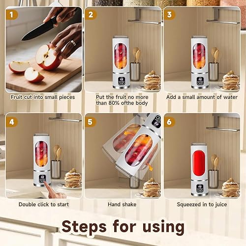 Miniatura 9 de Exprimidor portátil con pantalla digital, 3 velocidades, recargable por USB, trituradora de frutas y hielo compacta de 15 onzas para jugos, batidos,