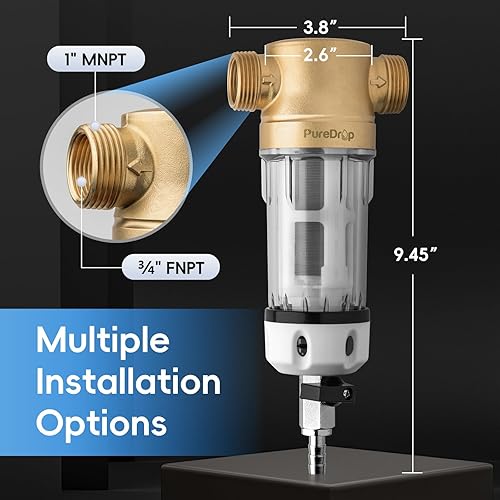 Miniatura 4 de PDR-100WSP - Filtro de sedimentos giratorio, filtro de agua reutilizable para toda la casa para agua de pozo, sistema de filtración de prefiltro de