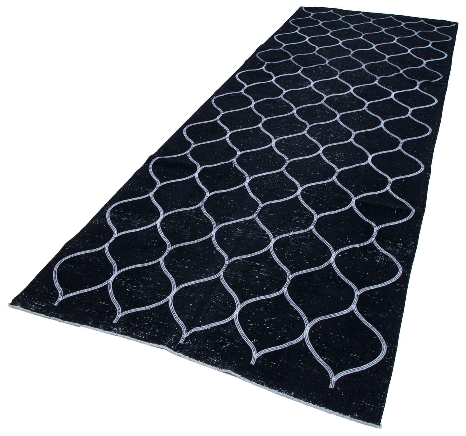 48 x 128 - 141 x 386 Cm Geometric Carpet Black Geometric Bohemian Wool Cotton Handmade Handknotted Vintage