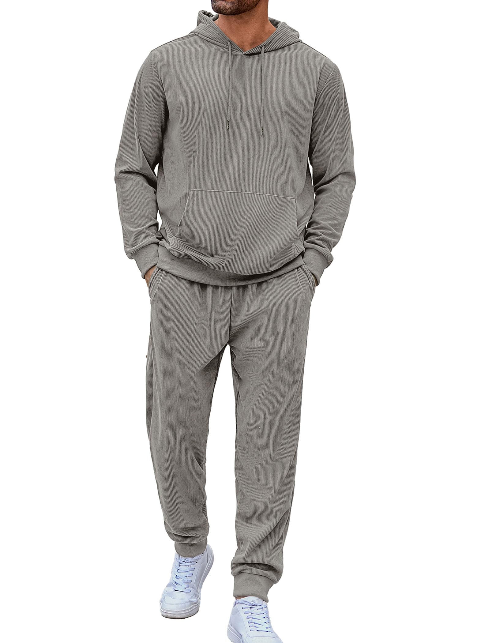 COOFANDY Tuta da uomo, set da 2 pezzi, con cappuccio, per atletica, jogging, abbigliamento sportivo casual, Grigio chiaro, Medium
