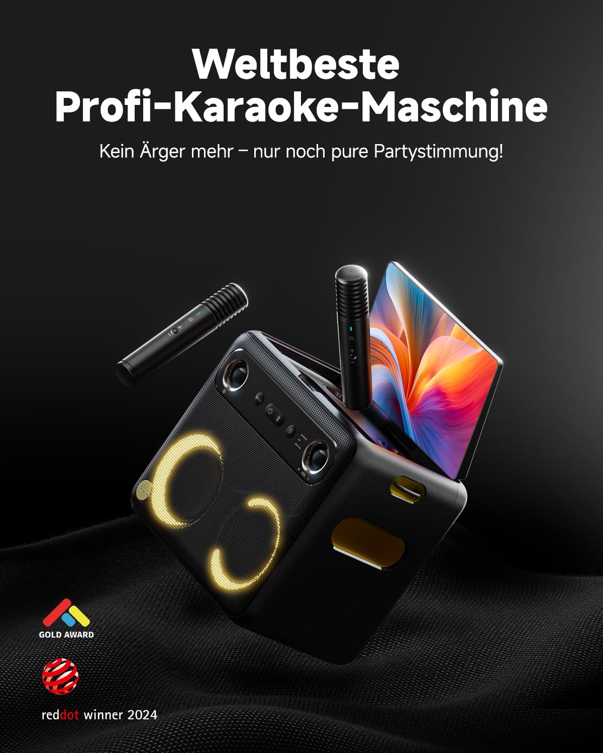 Ikarao Break X2 Karaoke-Maschine mit 10,1" Touchscreen, 300W Bluetooth Lautsprecher, 2 kabellose Mikrofone & LED-Lichteffekte – Ideal für Geburtstage, Familienfeiern & Events
