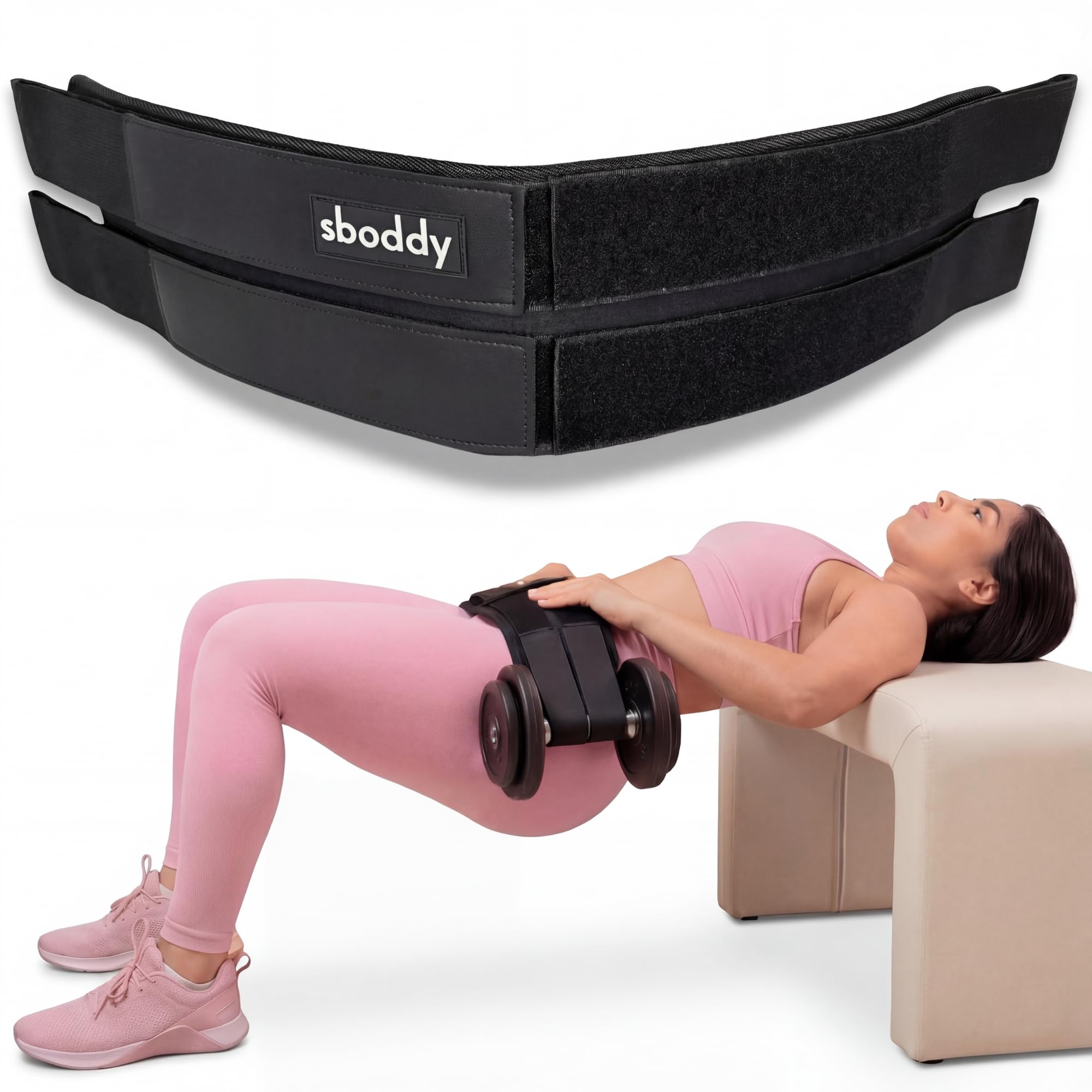 Ceinture Hip Thrust pour Haltères, Kettlebells et Poids - Confort Jusqu'à 180 kg - Double Fermeture Auto-Agrippante - Équipement Musculation Fessiers pour Maison et Salle de Sport.