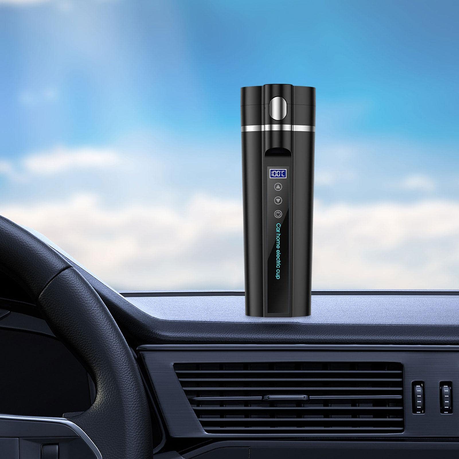 Taza de calefacción para coche, hervidor de té eléctrico de 450 ml | taza de té eléctrica, taza de café de viaje con control de temperatura inteligente, caldera portátil de acero inoxidable, taz