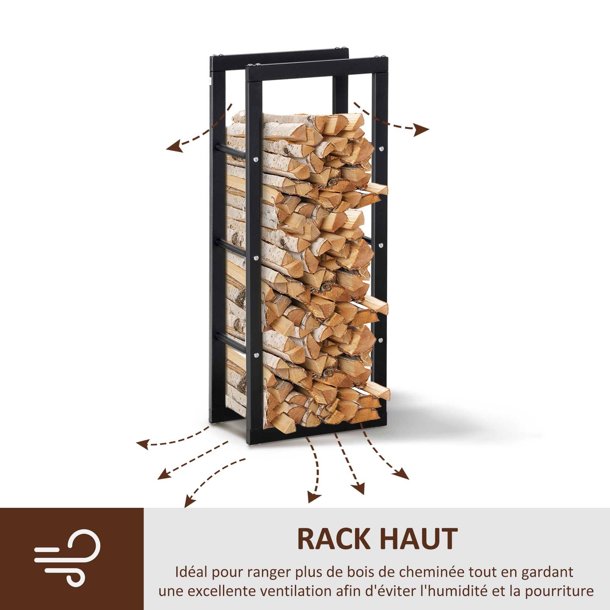 HOMCOM Range bûches porte-bois intérieur extérieur charge max 100 Kg 40L x 25l x 100H cm métal noir
