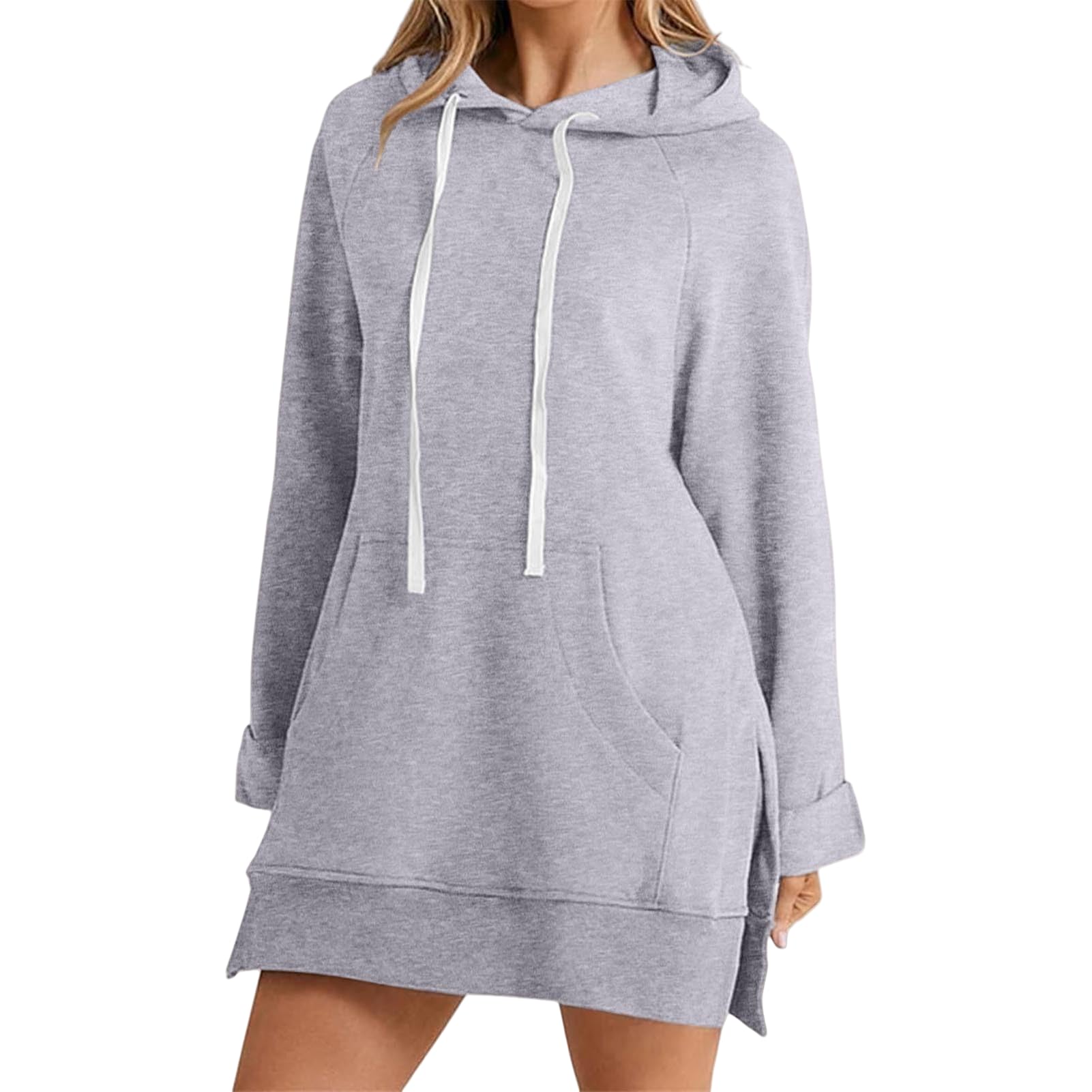 The Warmy Robe à capuche surdimensionnée pour femme, pull décontracté à manches longues et ourlet fendu, blanc, M